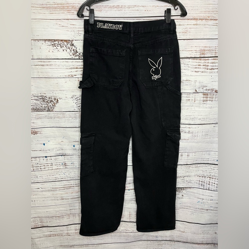 Pacsun Black Playboy Cargo Jeans 26 Carpenter Baggy Y2K Style